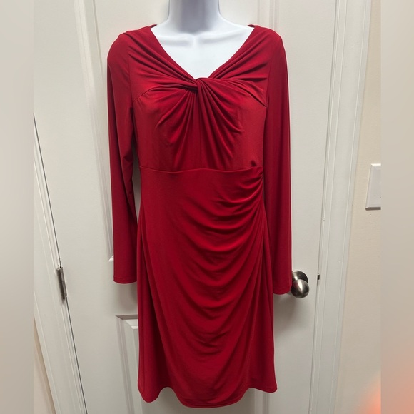 Lauren Ralph Lauren Dresses & Skirts - Lauren Ralph Lauren Red,twist neckline,Gathered Long Sleeve Midi Dress 6